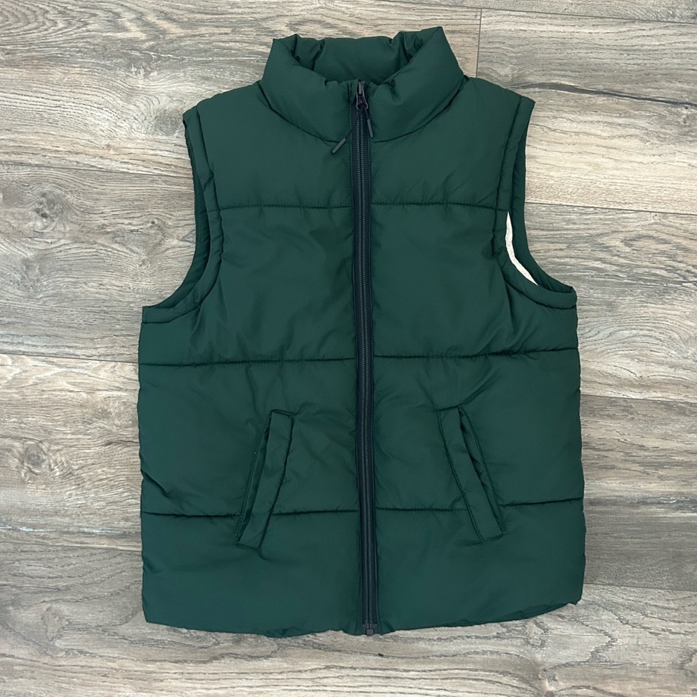 Monoprix teens Forrest green puff vest zipper boys size 12